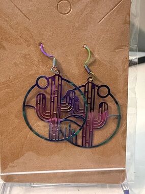 Iridescent Cactus Hoop Earrings - Purple & Teal